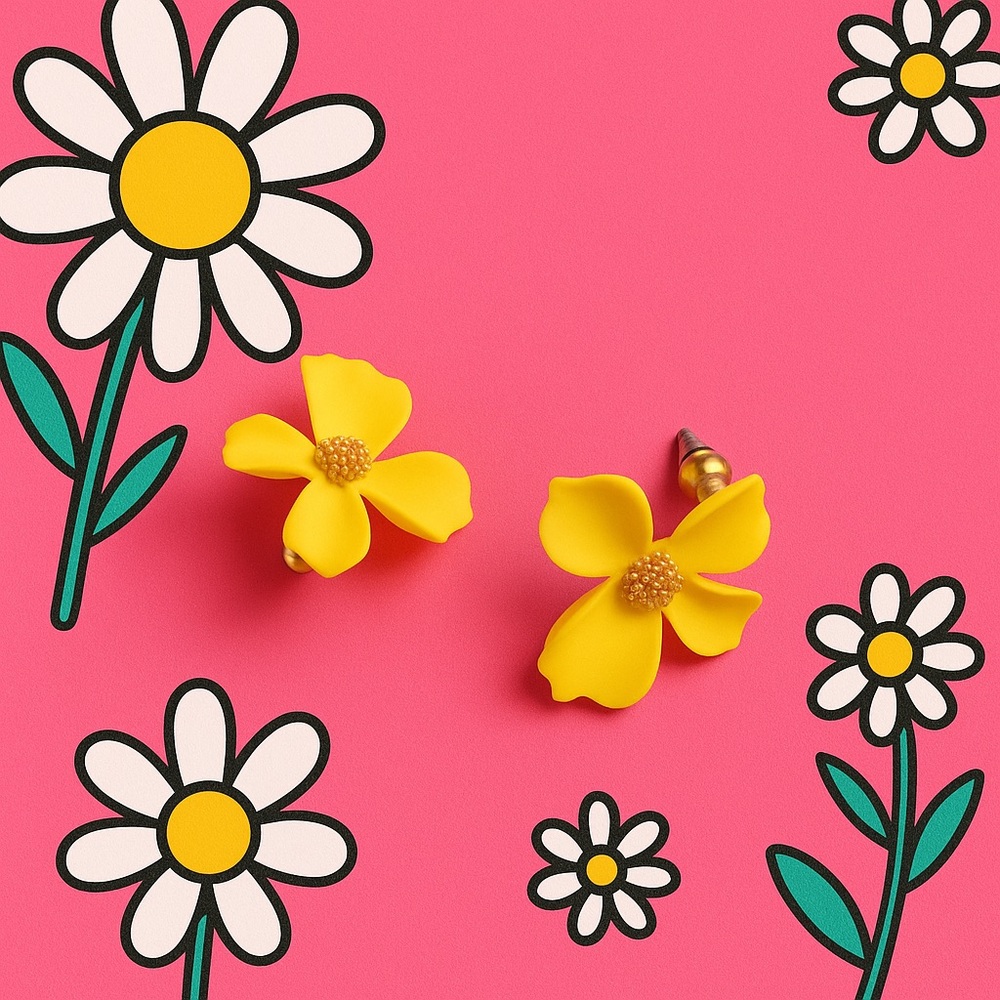 Yellow Hibiscus Floral Earrings